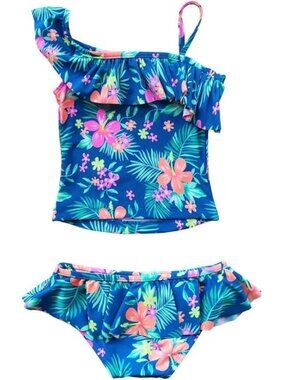 Amazon | 2 Piece Tankini One Shoulder Straps Ruffle Floral Swimsuit | Size 11/12